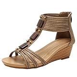 PROPFE Damen Keil Sandalen Sommer Mit Reißverschluss Offenem Zehenbereich Atmungsaktiv Runder Kopf Plateausandalen Bequeme Abendschuhe Party Outdoor Strandsandalen,003,39EU