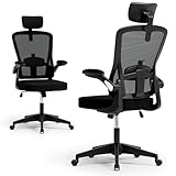 BLINNGO Bürostuhl, ergonomischer Bürostuhl mit Verstellbarer Lendenwirbelstütze und Kopfstütze, Schreibtischstuhl mit hoher Rückenlehne, atmungsaktiver Netzstuhl für Arbeit und Studium (Schwarz)