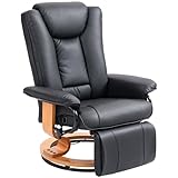 HOMCOM Relaxsessel Drehbar Fernsehsessel mit Liegefunktion, Fußstütze, TV-Sessel bis 150 kg Belastbar, für Wohnzimmer, Kunstleder, Schwarz