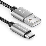 deleyCON 1m Nylon USB-C Kabel Ladekabel Datenkabel USB Typ C Metallstecker Laden & Synchronisieren von Handy & Smartphone