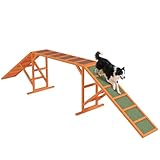 PawHut Hunde Agility Steg Agility-Ausrüstung für Hunde mit Sicherheitsstange rutschfest Oberfläche, wetterfest Agility-Gerät als Laufsteg & Trainingsequipment, bis 40 kg für Garten 335x55x60cm Orange