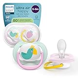 Philips Avent ultra air Schnuller – kiefergerecht geformtes Design, für Babys, 0–6 Monate, weicher, symmetrischer Silikonsauger, BPA-frei, mit Sterilisationsbehälter, 2er-Pack, SCF080/24