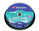 Verbatim DVD-RW 4x Matt Silver 4.7GB, 10er Pack Spindel, DVD Rohlinge beschreibbar, 4-fache Brenngeschwindigkeit & Hardcoat Scratch Guard, DVD leer, Rohlinge DVD wiederbeschreibbar