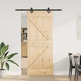 Wenjingqi 3332629 Schiebetür mit Beschlägen, massives Kiefernholz, 85 x 210 cm, Braun