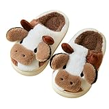 Kuh Hausschuhe Damen Herren Plüsch Winter Warme Flauschige Kuh Pantoffeln Kawaii Tier Rutschfeste Plüsch-Schlappen Weich & Bequem Indoor Dicke Sohle Kuh Slippers Schlappen für Herbst Winter(41-42 EU)