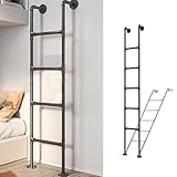AGLZWY Metall Hochbettleiter zum Einhängen 3m, Höhenverstellbar, Leiter 10 Stufen für Dachboden Schlafsaal Deck Kellerfenster Etagenbett Wohnmobil, Schwarz