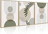 PWAAHDC Wandbilder Wohnzimmer Modern – 3er Set Leinwandbilder mit Rahmen 40x60cm – Große Abstrakte Boho Bilder in Grün – Gerahmte Kunstdrucke für Schlafzimmer & Wohnzimmer Deko