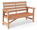 Wetterfeste Outdoor-Bank für 2-Personen-Sitzplätze, Kunststoff-Gartenbank, Teak-Finish, ideal für Terrasse, Park, Veranda, Hinterhof-Möbel