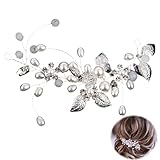 Silberhochzeit Kristall Haar Reben Blume Blatt Kopfschmuck Hochzeit Haarschmuck für die Braut,Braut Kopfschmuck Hochzeit Haarspangen Kristall Haarnadeln Reben Blume Blatt Perle Haarschmuck für Braut