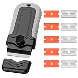 Forbabe Kunststoff Schaber, Glaskeramik Schaber mit Ergonomischen Griff Kochfeldschaber mit 5 Edelstahl & 5 Kunststoffklingen Küchenschaber für Reinigung von Kochfeld Backofen Induktionskochfeld