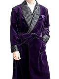 Apornipal Herren Lange Samt Smoking Jacke mit Gürtel Schal Revers Smoking Robe Gesteppt Morgenmantel, Violett, 52