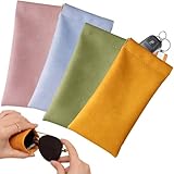 HZYIQ 4 Stück Brillenetui Weich, PU Leder Brillenetui Schmal mit Schnappverschluss, Brillenetui Sonnenbrille Etui Lesebrille Beutel, Tragbar Brillentasche Weich Flach Brillenhülle für Damen Herren