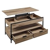 VASAGLE Couchtisch, höhenverstellbarer Wohnzimmertisch, Kaffeetisch, mit Schubladen, offenes Fach, 50 x 100 cm, Kamelbraun-tintenschwarz LCT209K02