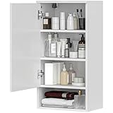 HOMCOM Badezimmerschrank Hängeschrank mit Tür Wandschrank mit verstellbaren Ablagen, Einlegeboden Badschrank 40 x 27 x 77 cm Weiß