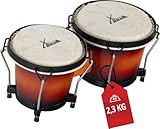 XDrum PERC Bongos Club Weinrot - 2 Trommeln mit 6' und 7' - Bongotrommeln mit stimmbaren Naturfellen und Stimmschlüssel - Holztrommeln Vintage Sunburst