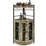 COSTWAY Barschrank Industrial, Weinschrank mit Glashalter, Hausbar aus Metallrahmen, Eckschrank Küche, 46 x 46 x 130 cm (Hellbraun)