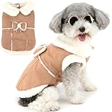 Zunea Hunde-Wintermantel für kleine Hunde und Katzen, Fleece-Hundejacke, Mantel mit D-Ring, niedliche Welpenkleidung mit Schleife, weiche, warme Fleece-Weste, Kleidung, winddicht, kaltes Wetter,