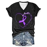 Alzheimers Bewusstseins-Shirts für Damen, Herzform, Grafikdruck, T-Shirt, Sommer, kurzärmelig, Rundhalsausschnitt, niedliches Oberteil, Schwarz , L