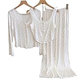 JHSDHYD Damen Schlafanzug Herbst Damen Pyjama-Sets Nachtwäsche 3-teilig Blumenpyjama Langarmshirt Slinghose Pijama Homewear Loungewear(S (40-45kg))