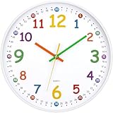 ACCSHINE Kinder Wanduhr ohne Tickgeräusche Lernuhr 30cm 3D Bunt Zahlen Modern Quartz Lautlos Wanduhren Batteriebetrieben für Kinderzimmer, Küche, Wohnzimmer, Schlafzimmer, Büro