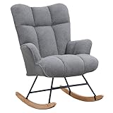 XH.Easy Go Schaukelstuhl Stillsessel Schaukelsessel mit Armlehnen Gepolsterter Schwingsessel Stillstuhl Sessel Relaxsessel für Wohnzimmer Schlafzimmer Babyzimmer, Bis 120 kg Belastbar, Dunkelgrau