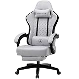 GTPLAYER Gaming-Stuhl aus Stoff mit Fußstütze, ergonomischer Computer-Schreibtischstuhl mit Taschenfederkissen, Heimbüro, hohe Rückenlehne, Lendenwirbelstütze, strapazierfähig, breit