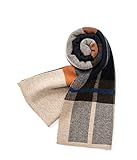 Villand Australischer Merinowolle Tartan Strickschal für Herren, karierte Winterwarme dicke weiche Halsbekleidung mit Geschenkbox, 180 × 30 cm (Kamel Orangen Tartan)