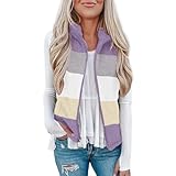 Damen-Fleece-Weste, weiche ärmellose Weste, klassische Passform, mit Reißverschlusstaschen, Fleece-Weste für Damen, leicht, ärmellose Jacken, Neu 2 - Violett, 52