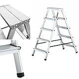 DRABEST Klappleiter Klapptritt Alu Leiter 2 x 5 Stufen Trittleiter Beidseitig Mehrzweckleiter bis 125 kg Belastbar Leiter