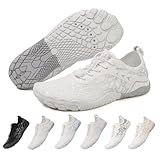 ZEPYFXIT Barfußschuhe Damen Herren Wasserschuhe Schnell Trocknend Badeschuhe Schwimmschuhe Surfschuhe Aquaschuhe rutschfeste Fitnessschuhe Strandschuhe Zehenschuhe(Weiß Grau,38 EU)