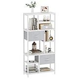 YITAHOME Bücherregal mit Schubladen, 7-stöckiges Standregal mit Stahlrahmen, Bodenstehendes Lagerregal, Industrieregal Aufbewahrungsregal, für Wohnzimmer, Büro, Flur, Küche, Weiß Regal
