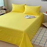Bettlaken, Gelb Baumwolle Flaches Laken, Weich und Knitterfrei, Bequem | 245x250cm