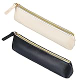 CIATBYYJ 2 Stück Leder Federmäppchen, Stiftetasche Kleine, Schmal Pencil Case Mit Reißverschluss, Tragbar Kosmetiktasche für Stifte Marker Make-up(Schwarz & Beige)