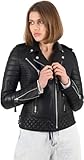 URBAN STYLE Modische schwarze Lederjacke für Damen, echtes Leder, schmale Passform, gestepptes Biker-Design, Reißverschluss, Premium-Ledermantel für Frauen, Schwarz , 36