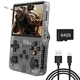 R36S Handheld-Spielekonsole, mit Open-Source-Linux-System, 64GB TF-Karte 15000 Retro-Spiele, 3,5-Zoll-IPS-Bildschirm, Retro-Spielekonsole, Handheld-Emulator-Konsole, 3000-mAh-Akku (Schwarz, 64GB)