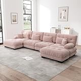 A ALFRESCOOL Sofa mit Schlaffunktion, U Sofa mit Schlaffunktion, Modulares Ecksofa, U-förmiges Couch Set, 4-Sitzer Komfortable Cloud Couches mit beweglichem Ottoman, DIY-Kombination, Rosa