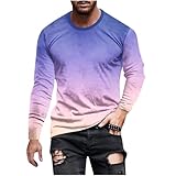 ofeirhz Herren-T-Shirt, lässig, modisch, locker, sportlicher Farbverlauf, Rundhalsausschnitt, langärmelig, kurzärmelig, Laufshirt für Herren, violett, XXL