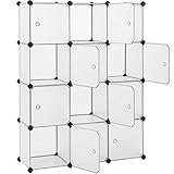 SONGMICS Regalsystem mit 12 Fächern, Schuhregal aus Kunststoff, mit Türen, Kleiderschrank, Steckregal für Kleidung, Schuhe, Spielzeug und Bücher, einfacher Aufbau, 93 x 31 x 123 cm, weiß LPC342W01
