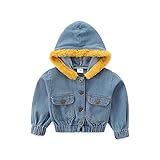 Kapuzenjacke für Mädchen, Kinder, Kleinkind, Baby, Mädchen, Herbst, Winter, warm, Baumwolle, langärmelig, Kapuzenmantel, Jeansjacke, Kleidung, Mädchen, Kunstleder, Trenchcoat, blau, 3-4 Years