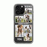 Transparente Schutzhülle für iPhone 16, 15, 14, 13, 12, 11, XR, XS, X, 8, 7 Plus, Pro Max, 6-Bildercollage mit personalisiertem Textdruck