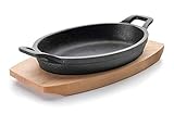 Lacor 25881 Pfanne Oval mit Holzbehaelter Magma, Gusseisen, schwarz, 20 x 10 x 6 cm