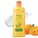 Hand- und Körperlotion mit Mango – tägliche pflegende und feuchtigkeitsspendende Creme reduziert das Aussehen von unebenem Hautton und dehydrierter trockener Haut, schnell einziehende Formel, 300 ml