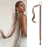 Braid Extensions Pferdeschwanz Verlängerung mit Haargummi Natürliches Kunsthaar haar Zöpfe Haarverlängerungen Zum Einflechten Lang Ponytail Dunkelblond Haarteil für Frauen 34zoll/ 86cm 180g 091J