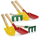 COM-FOUR® 6-teiliges Gartenwerkzeug Set für Kinder - kleine Harke, Schaufel und Spaten aus robusten Metall und Holz, perfekt für Gartenarbeit, Strand und Sandkasten (Set 2)