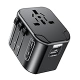 RoRoSkin Reiseadapter Weltweit,Steckdosenadapter mit 2USB A, 2USB C und 1AC Steckdose,Internationaler Steckdosenadapter für Deutschland USA UK Frankreich Spanien Japan Thailand Italien über 200 Länder