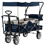 Zelsius Bollerwagen faltbar mit Dach | Blau/Grau | Transportwagen mit Gurtsystem | Handwagen, Strandbollerwagen, Gerätewagen | Faltbollerwagen klappbar, Gartenkarre mit Sonnendach, Transportkarre