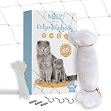 NEEZ Katzennetz für Balkon & Fenster ohne Bohren I Transparentes Robustes Balkonnetz für Katzen inkl. Befestigungsset 3x4 Meter