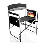BigDean Campingstuhl 150kg mit Tisch – Klappstuhl mit Getränkehalter + Seitentasche – hochwertiger Angelstuhl in Grau/Schwarz Regiestuhl klappbar