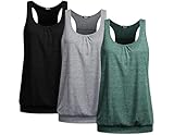 PINSPARK 1 or 3er Pack Damen Sport Tank Tops Atmungsaktives Racerback Yoga Shirts Laufen Fitness Ärmelloses Oberteile Sporttop Schwarz Hellgrau Flaschengrün L
