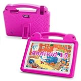 Android Tablet 10 Zoll, Android 15 Kids Tablet, A523 Octa-Core, 8GB+64GB, 1TB erweiterbar, WiFi 6 (2.4G+5G), EVA-Hülle mit Ständer, Rosa